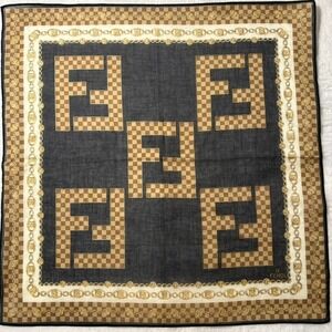 Vtg FENDI Scarf Handkerchief Zucca Monogram Navy Blue Brown 17.5"